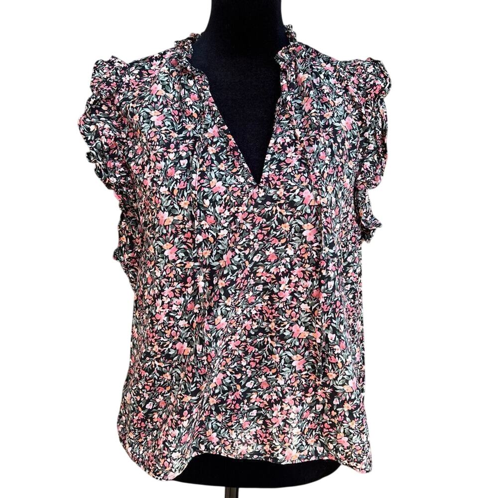 BB DAKOTA-STEVE MADDEN, floral, ruffle cap sleeve, women's size M